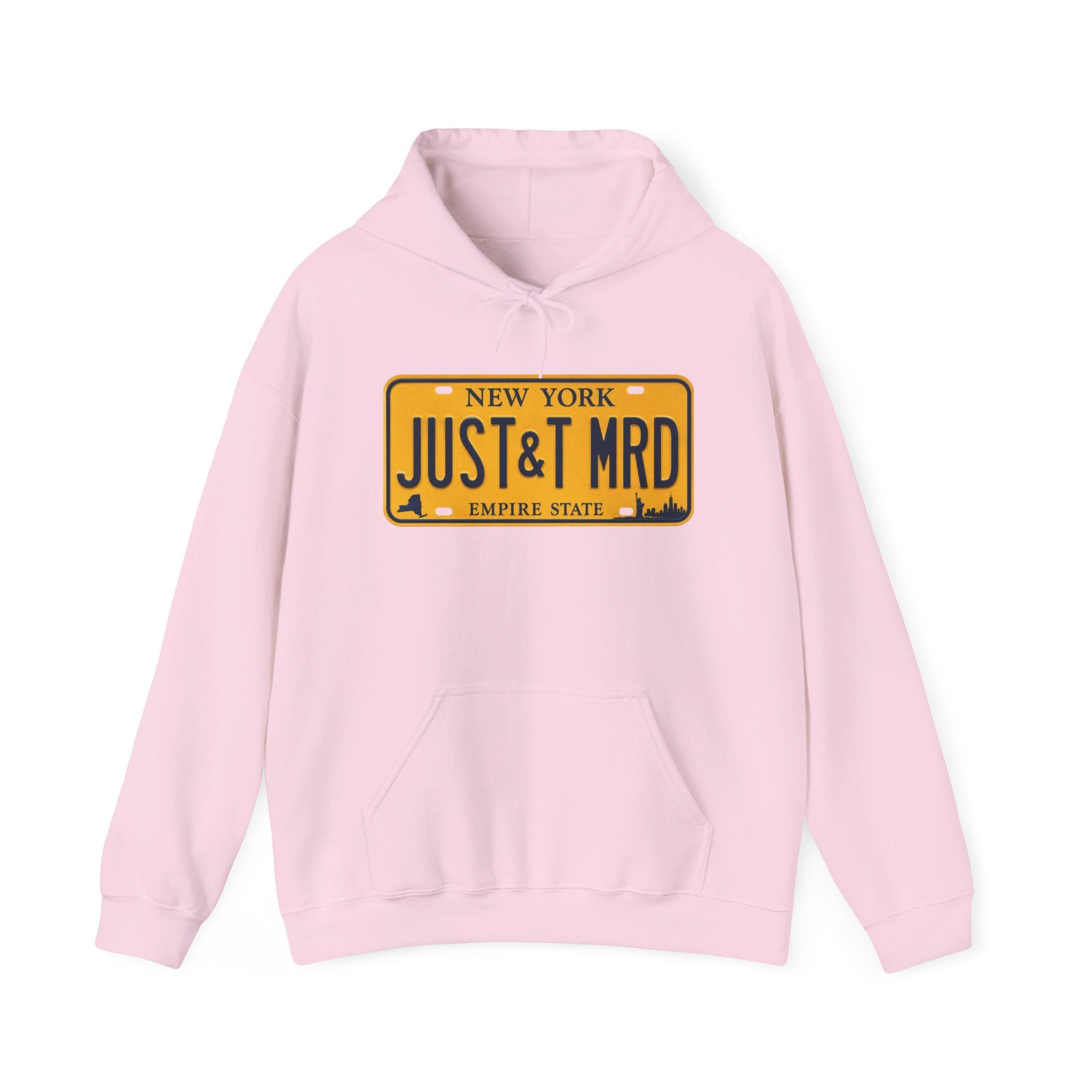 Hoodie — New York License Plate "JUST & MRD" Graphic