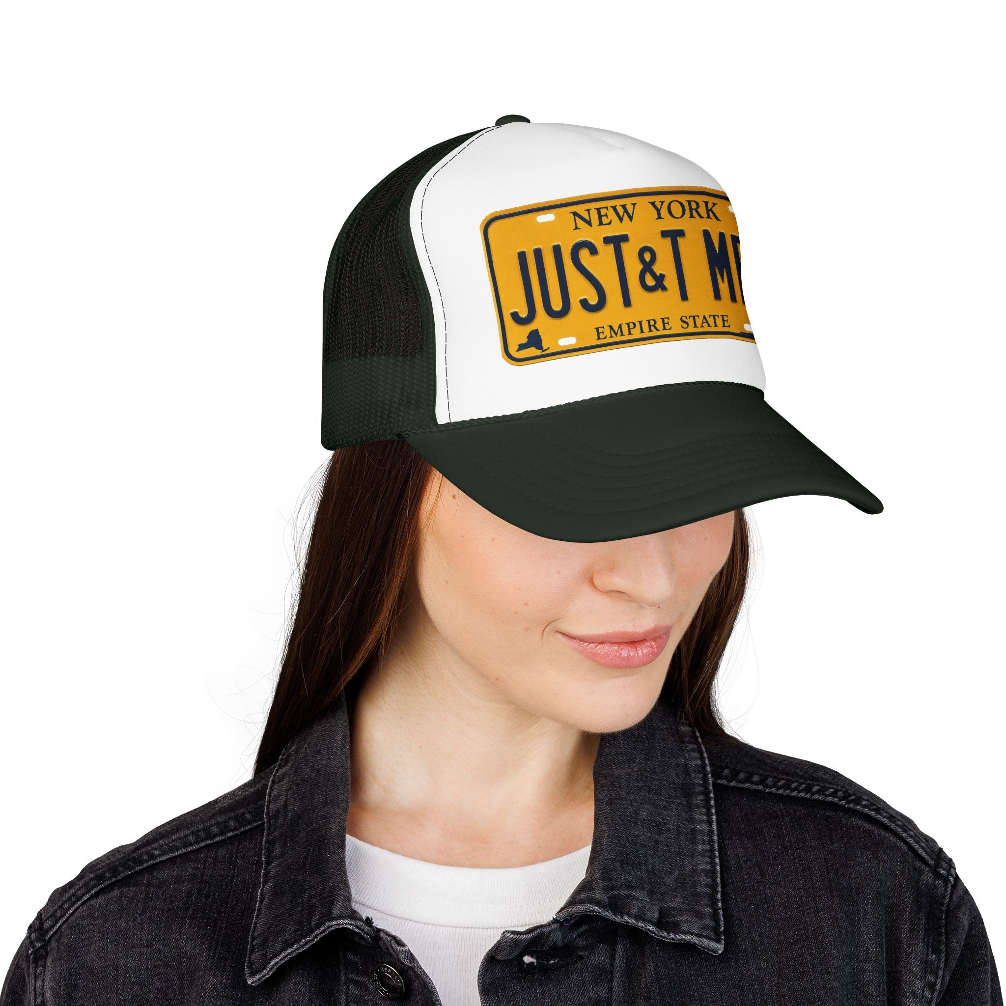 Foam Trucker Hat – Vintage New York License Plate “JUST&T MRD”