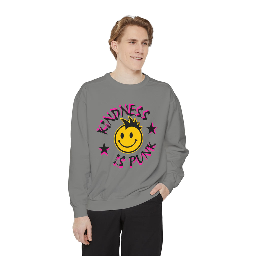 Kindness Is Punk Smiley Comfort Colors Crewneck Sweatshirt