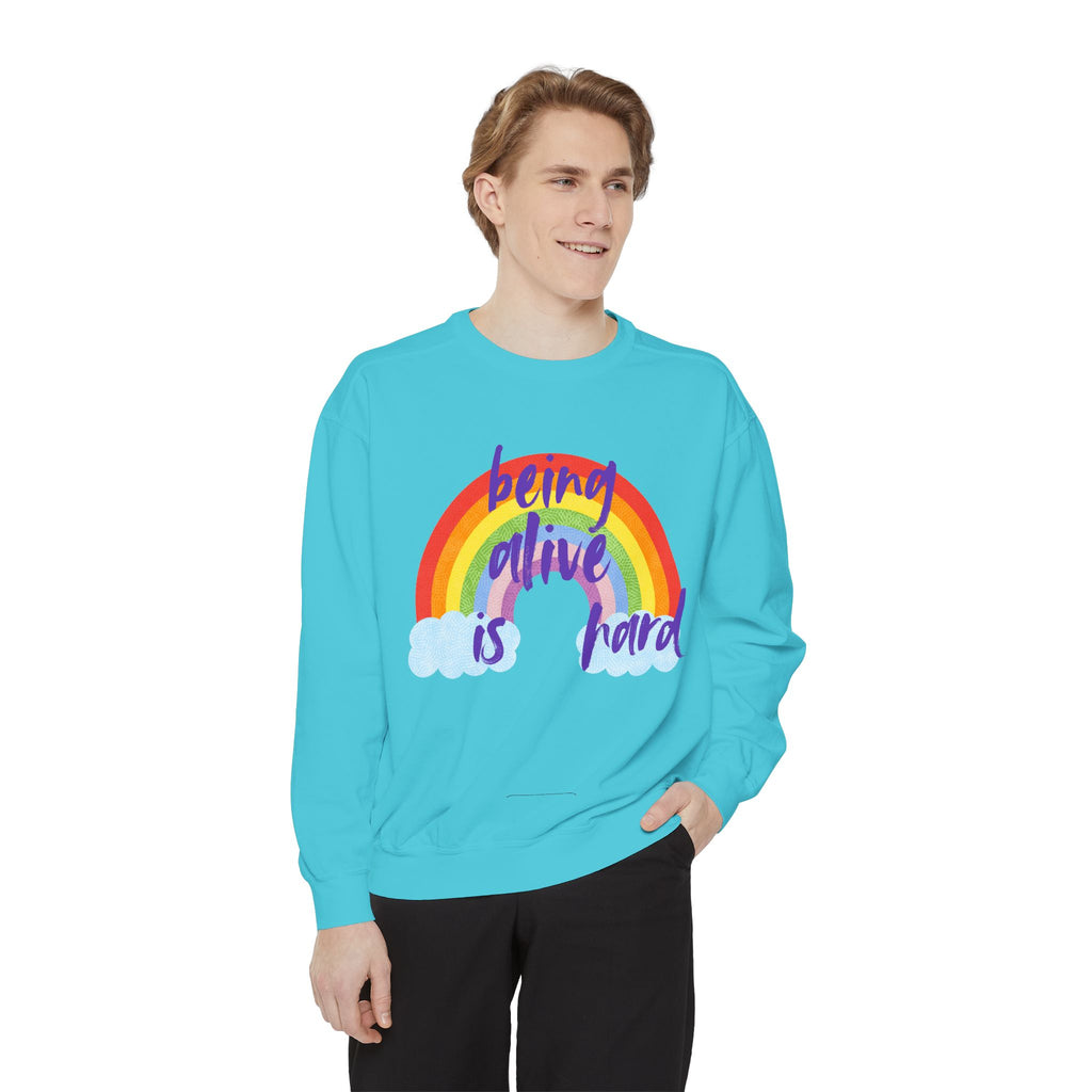 Rainbow 'Being alive is hard' Unisex T-shirt, Quote Tee, Graphic Shirt, Colorful Top, LGBTQ Pride Apparel