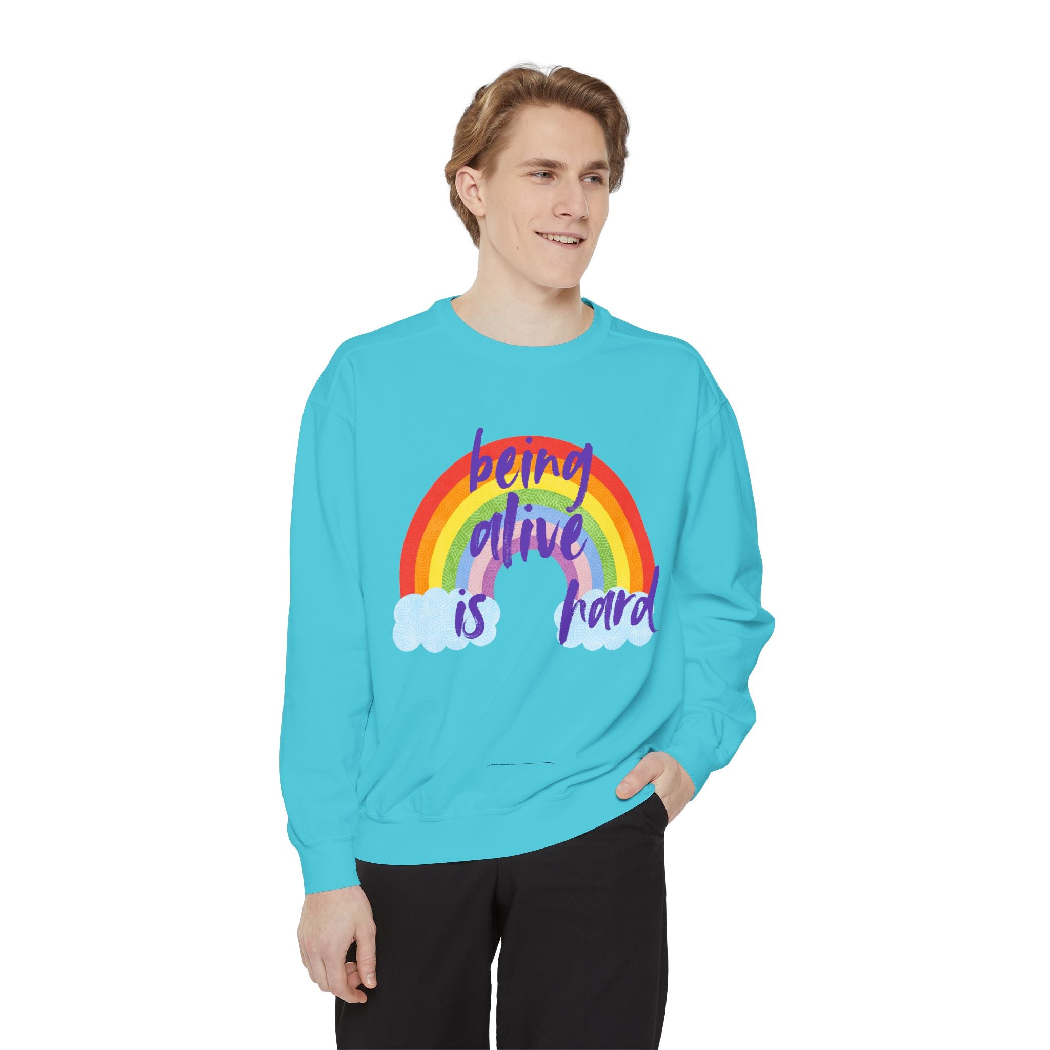 Rainbow 'Being alive is hard' Unisex T-shirt, Quote Tee, Graphic Shirt, Colorful Top, LGBTQ Pride Apparel
