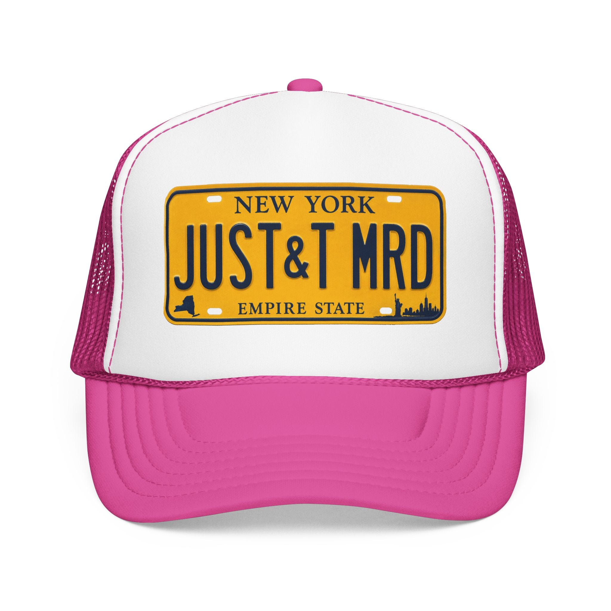 Foam Trucker Hat – Vintage New York License Plate “JUST&T MRD”