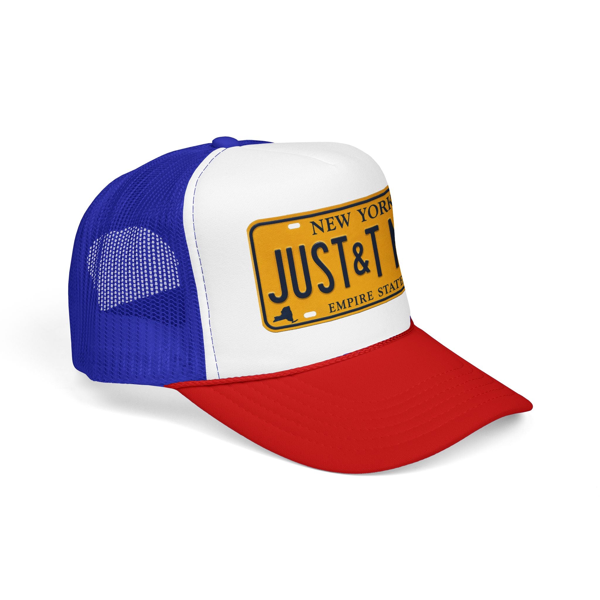 Foam Trucker Hat – Vintage New York License Plate “JUST&T MRD”