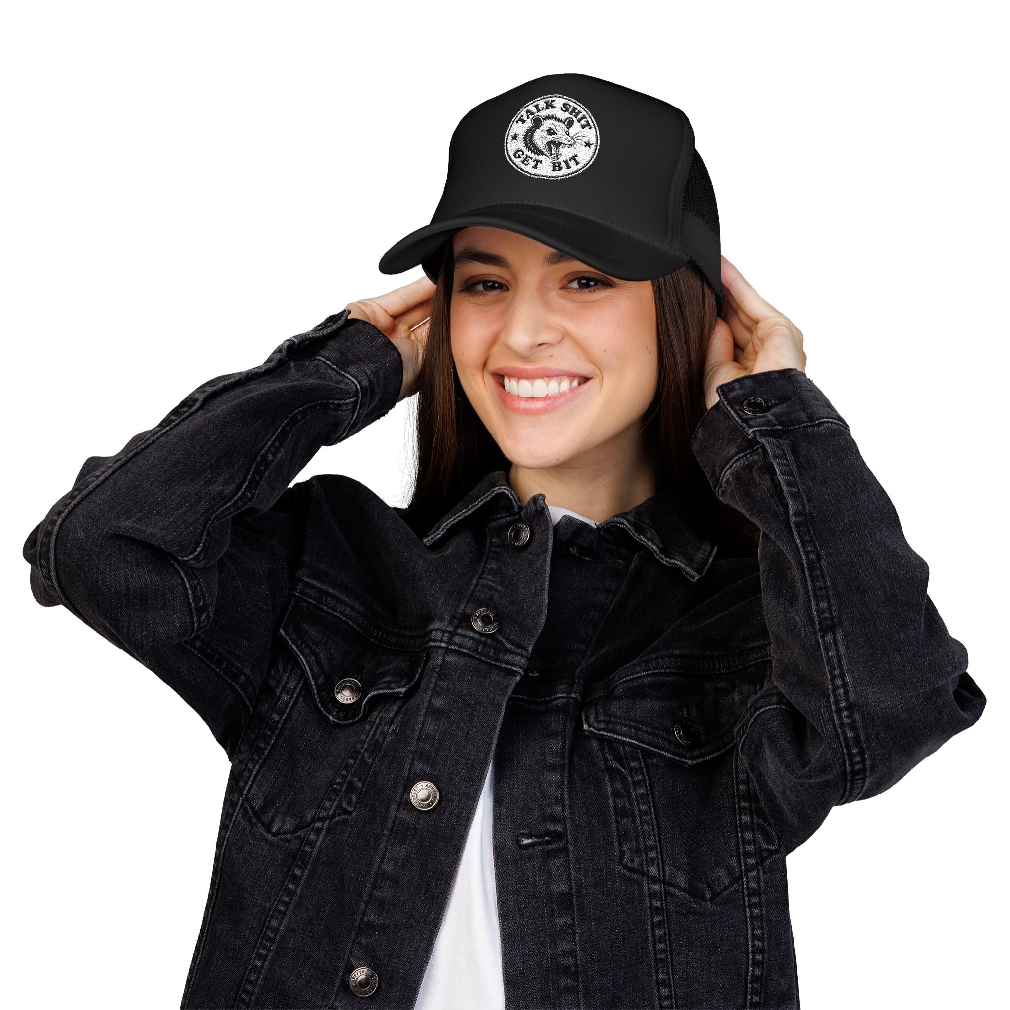 Talk Shit Get Bit Embroidered Patch Trucker Hat