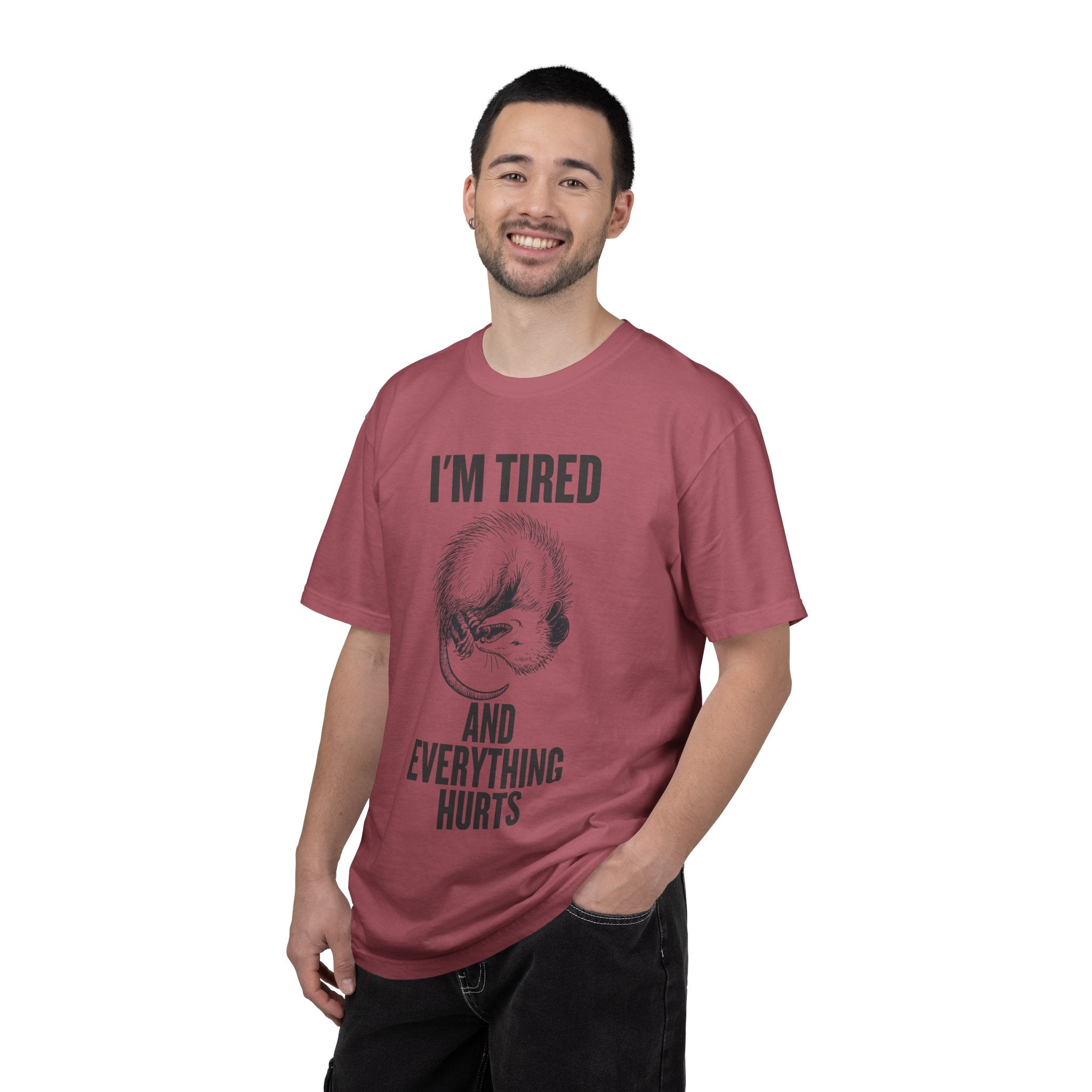 “I’m Tired And Everything Hurts” Sarcastic T-Shirt — Funny Aging Sleepy Possum Tee