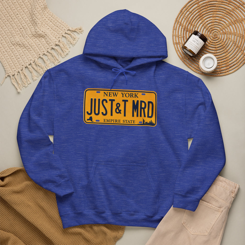 Hoodie — New York License Plate "JUST & MRD" Graphic