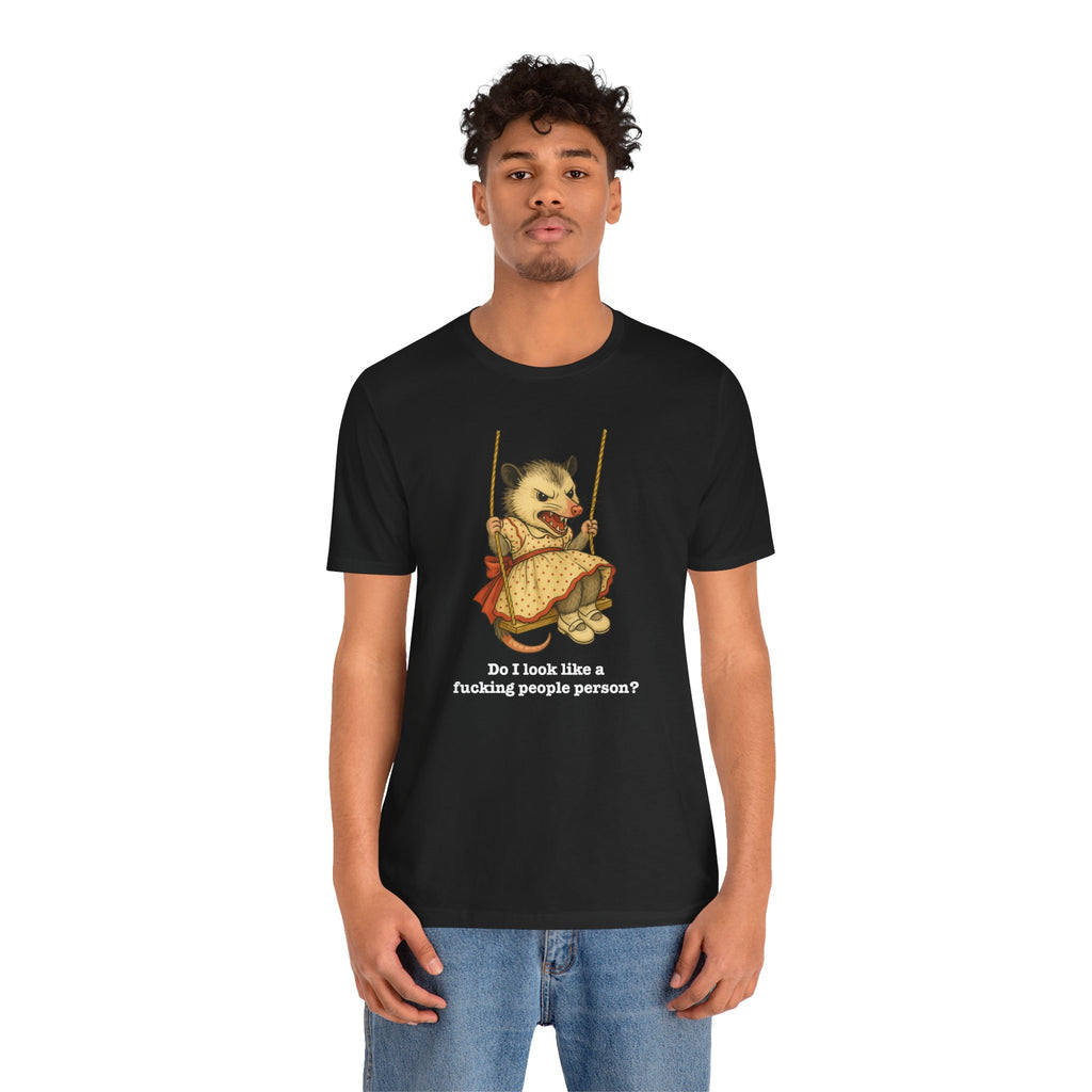 Graphic Tee — Vintage style Possum on Swing with "Do I look like a fucking people person?"