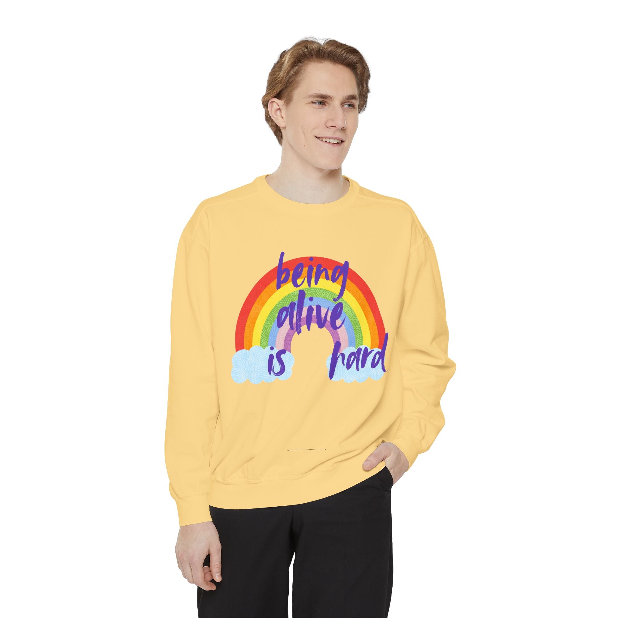 Rainbow 'Being alive is hard' Unisex T-shirt, Quote Tee, Graphic Shirt, Colorful Top, LGBTQ Pride Apparel