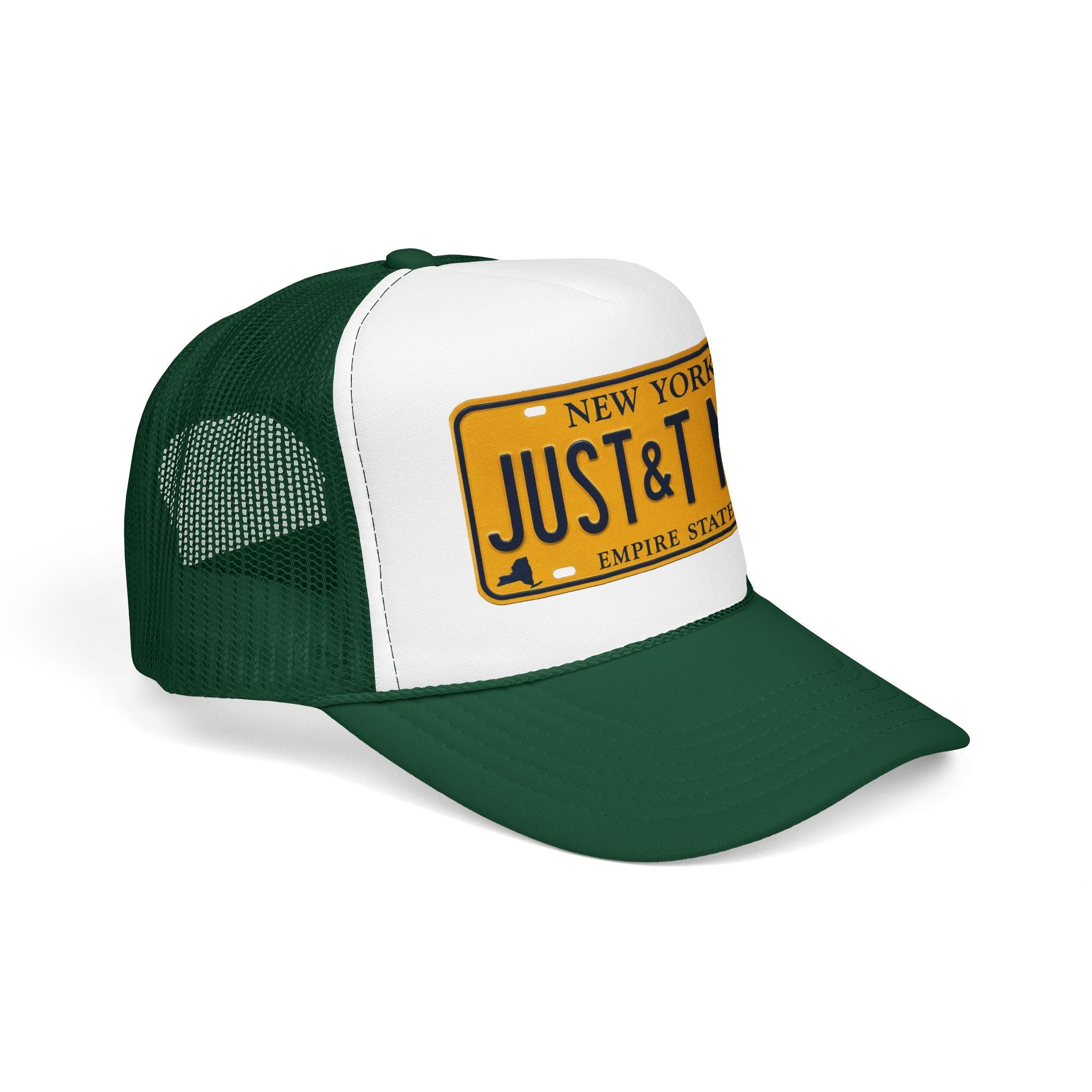 Foam Trucker Hat – Vintage New York License Plate “JUST&T MRD”