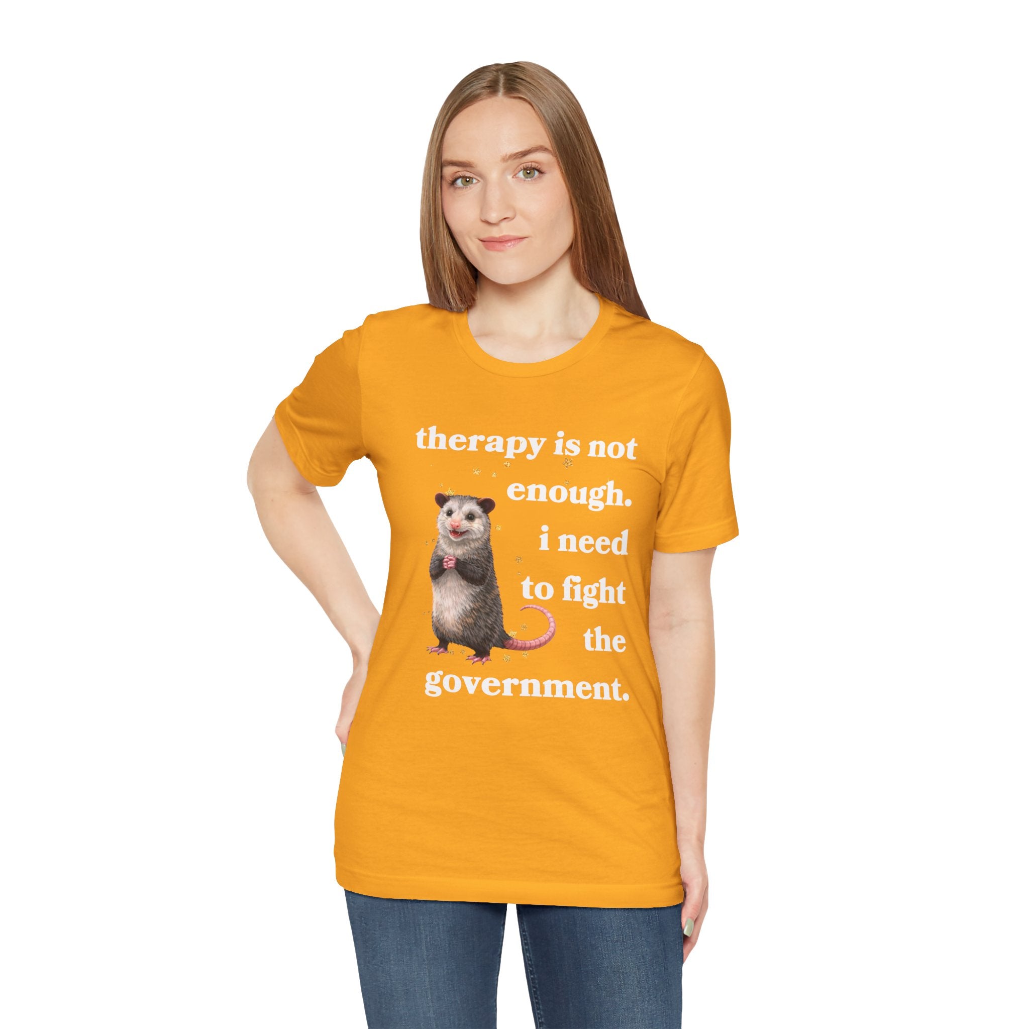 therapy is not enough. i need to fight the government Bella + Canvas T-shirt