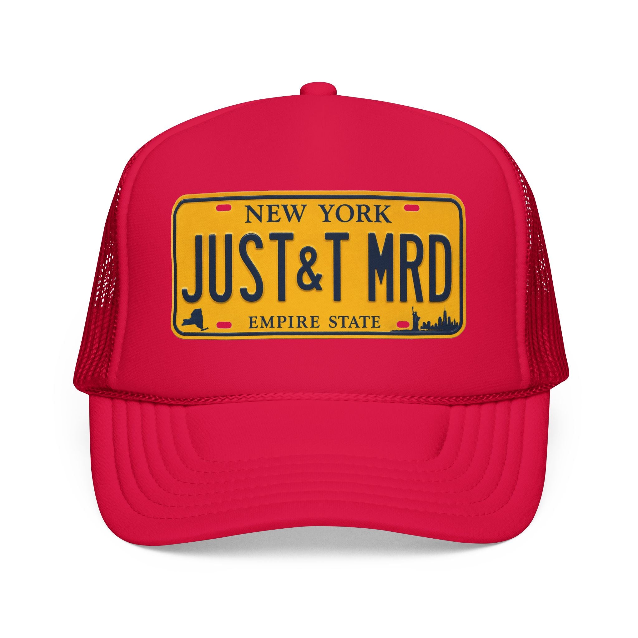 Foam Trucker Hat – Vintage New York License Plate “JUST&T MRD”