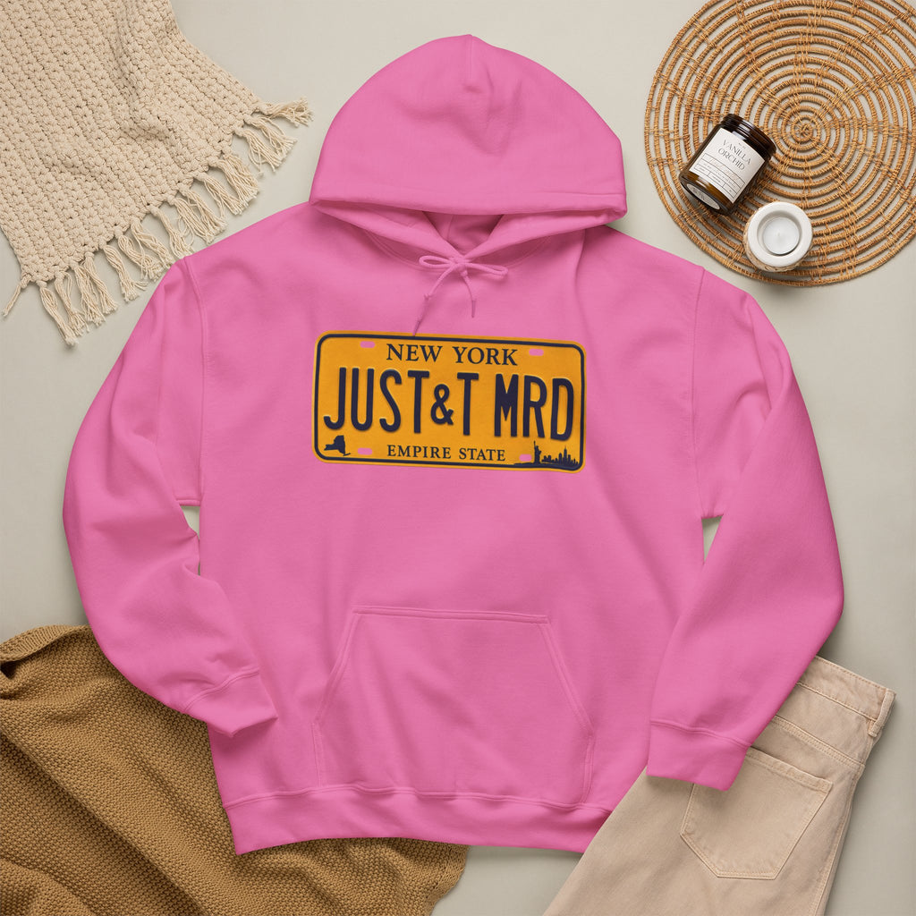 Hoodie — New York License Plate "JUST & MRD" Graphic