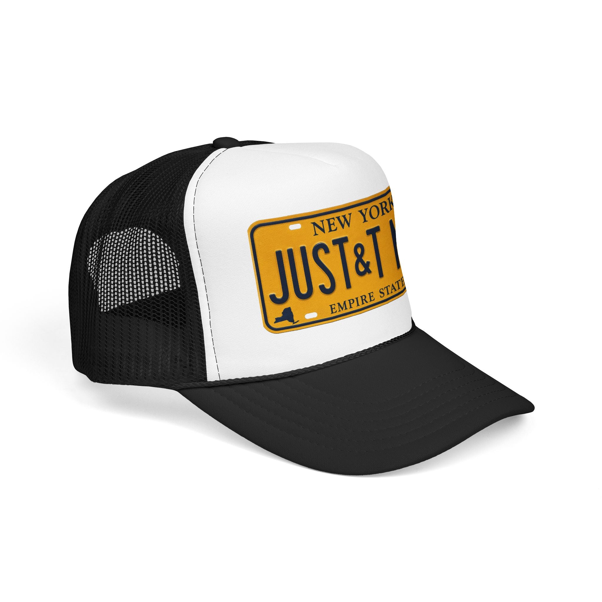 Foam Trucker Hat – Vintage New York License Plate “JUST&T MRD”