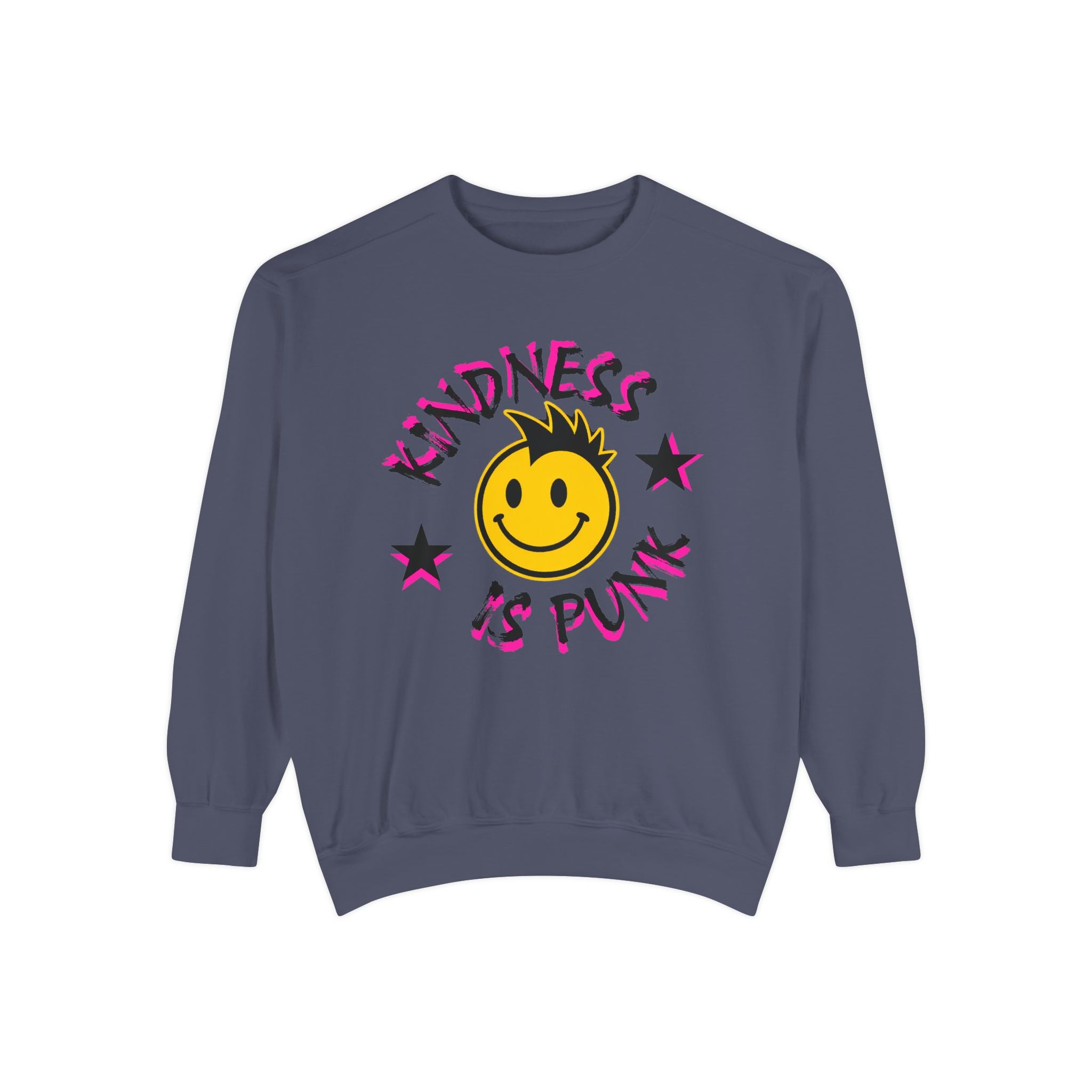 Kindness Is Punk Smiley Comfort Colors Crewneck Sweatshirt