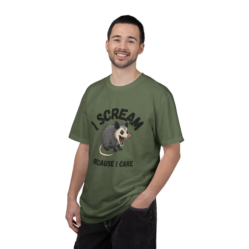 I Scream Because I Care Screaming Possum T-Shirt — Funny Wildlife Rescue Tee
