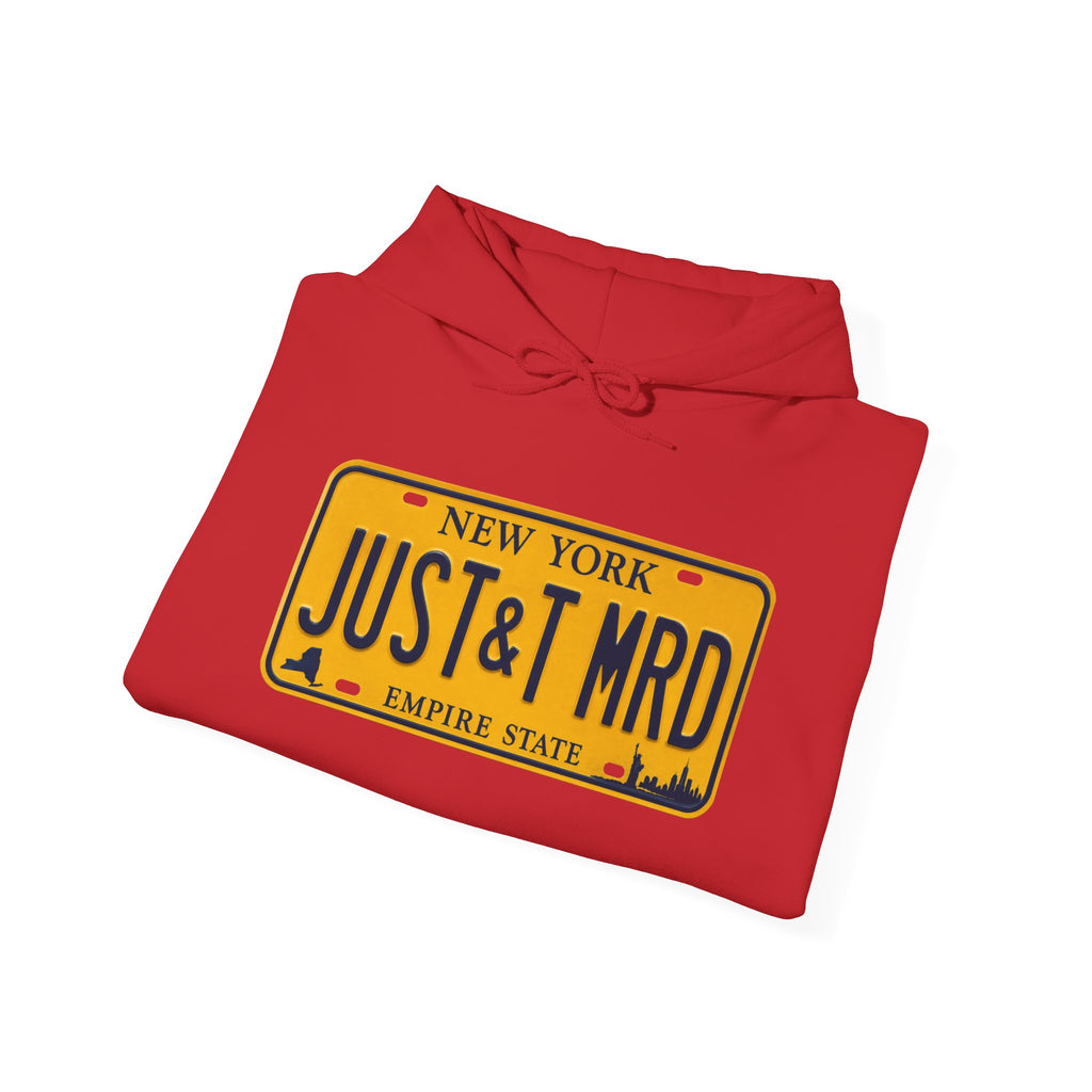 Hoodie — New York License Plate "JUST & MRD" Graphic