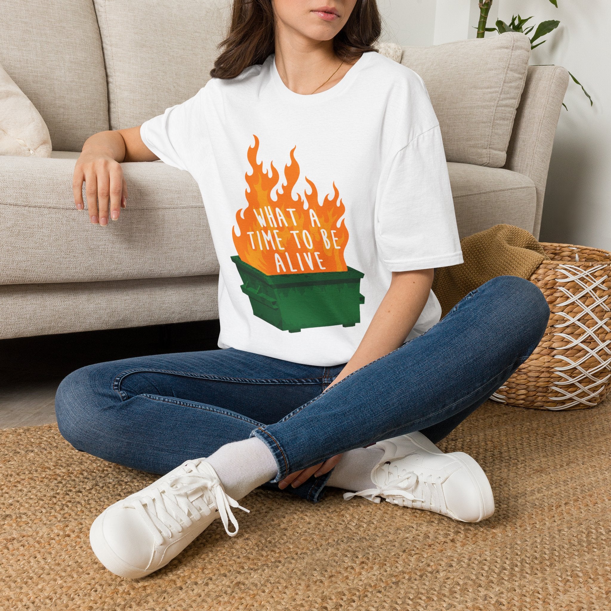 What a Time to Be Alive Dumpster Fire Gildan 64000 Soft Style Graphic Tee