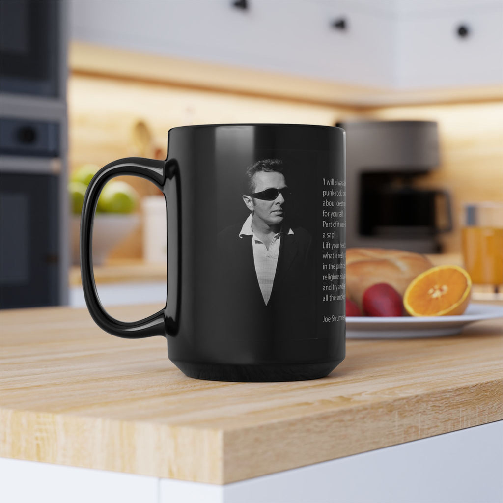 Joe Strummer Quote Black Mug — Punk Rock Photo & Inspirational Lyrics 15oz