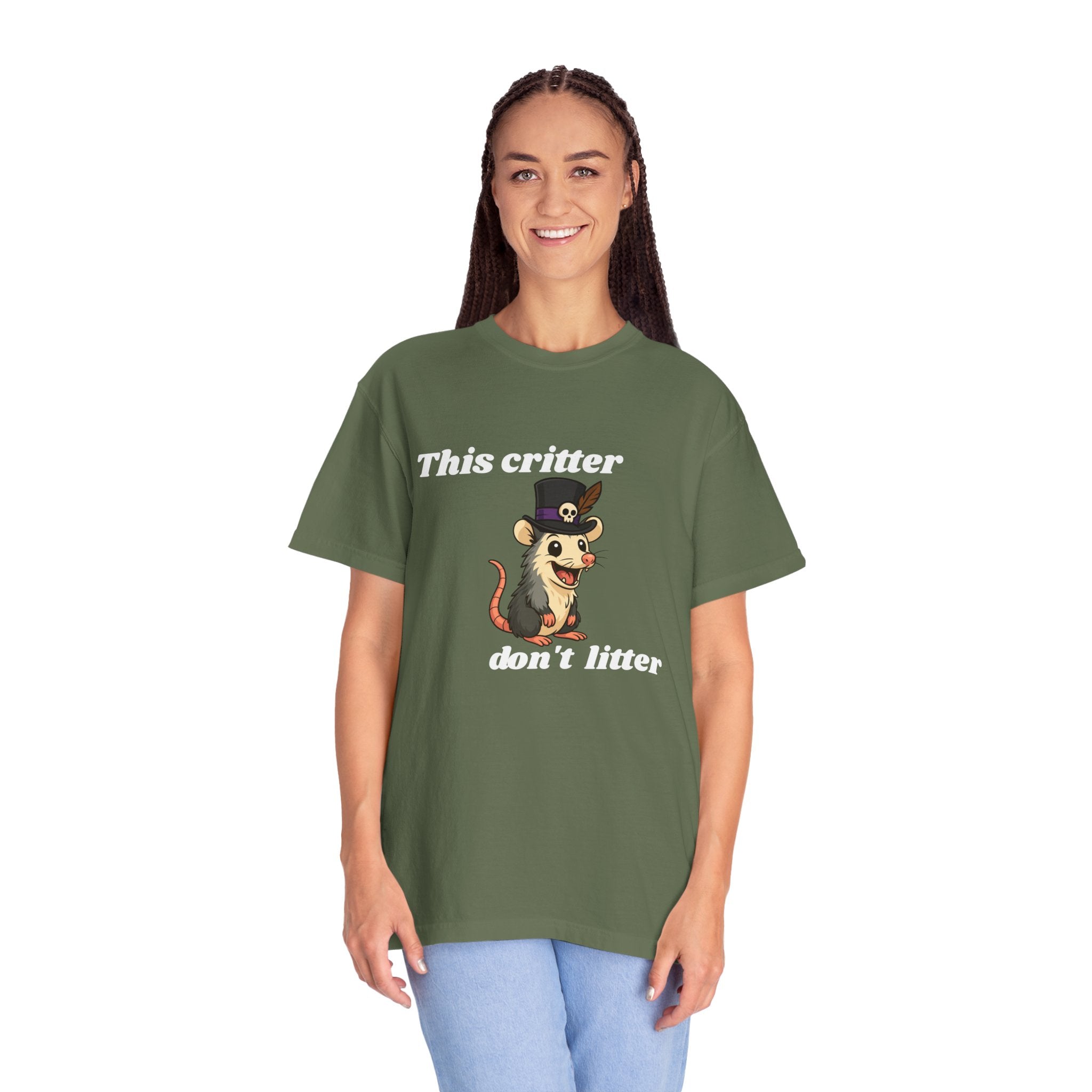 T-Shirt — 'This Critter Don't Litter' Possum Cute Eco Awareness Tee