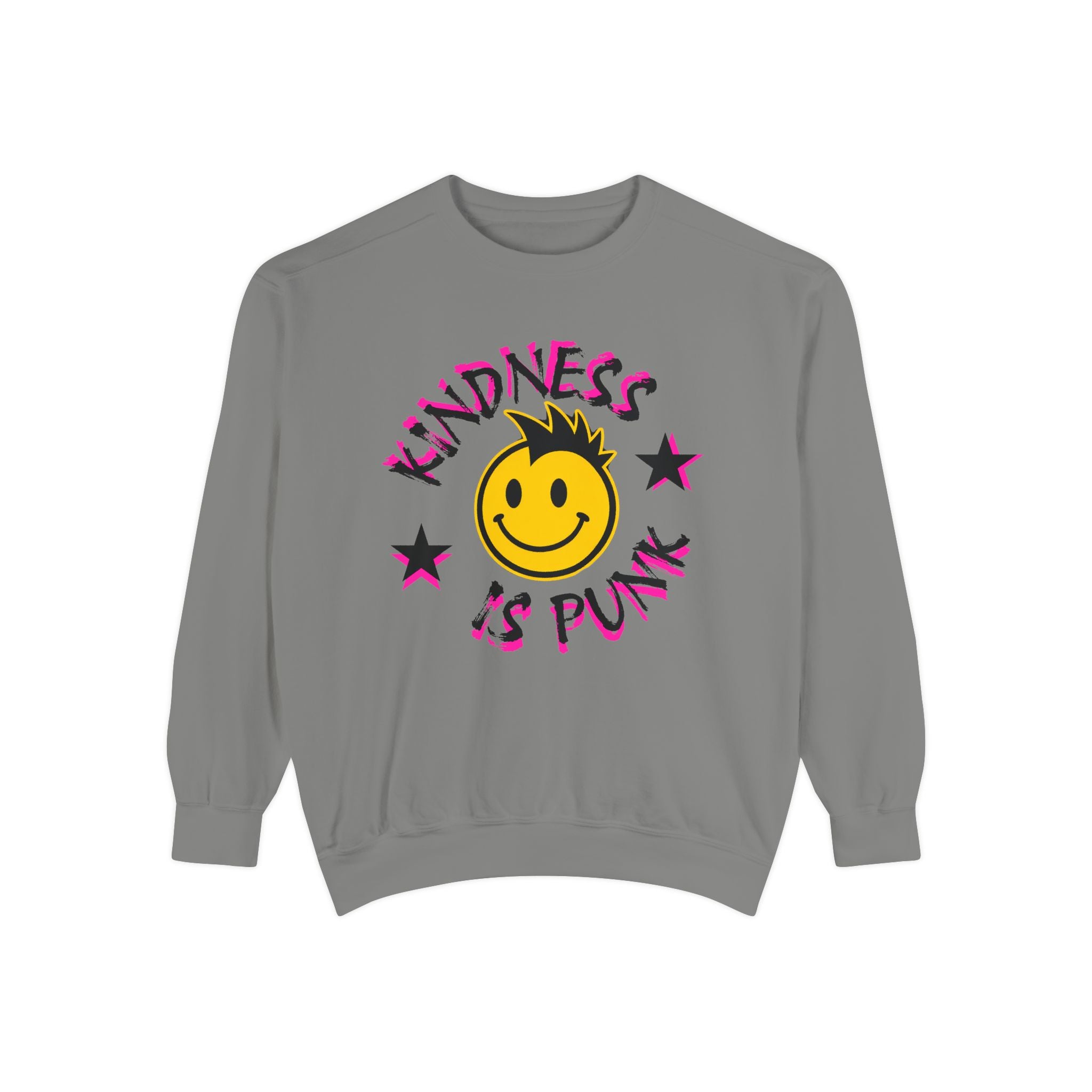 Kindness Is Punk Smiley Comfort Colors Crewneck Sweatshirt