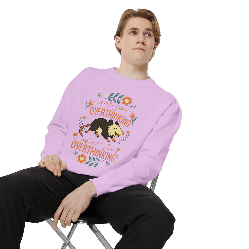Funny Possum Sweatshirt — "Are You Overthinking What I'm Overthinking?" Crew Neck Sweathsirt from Comfort Colors