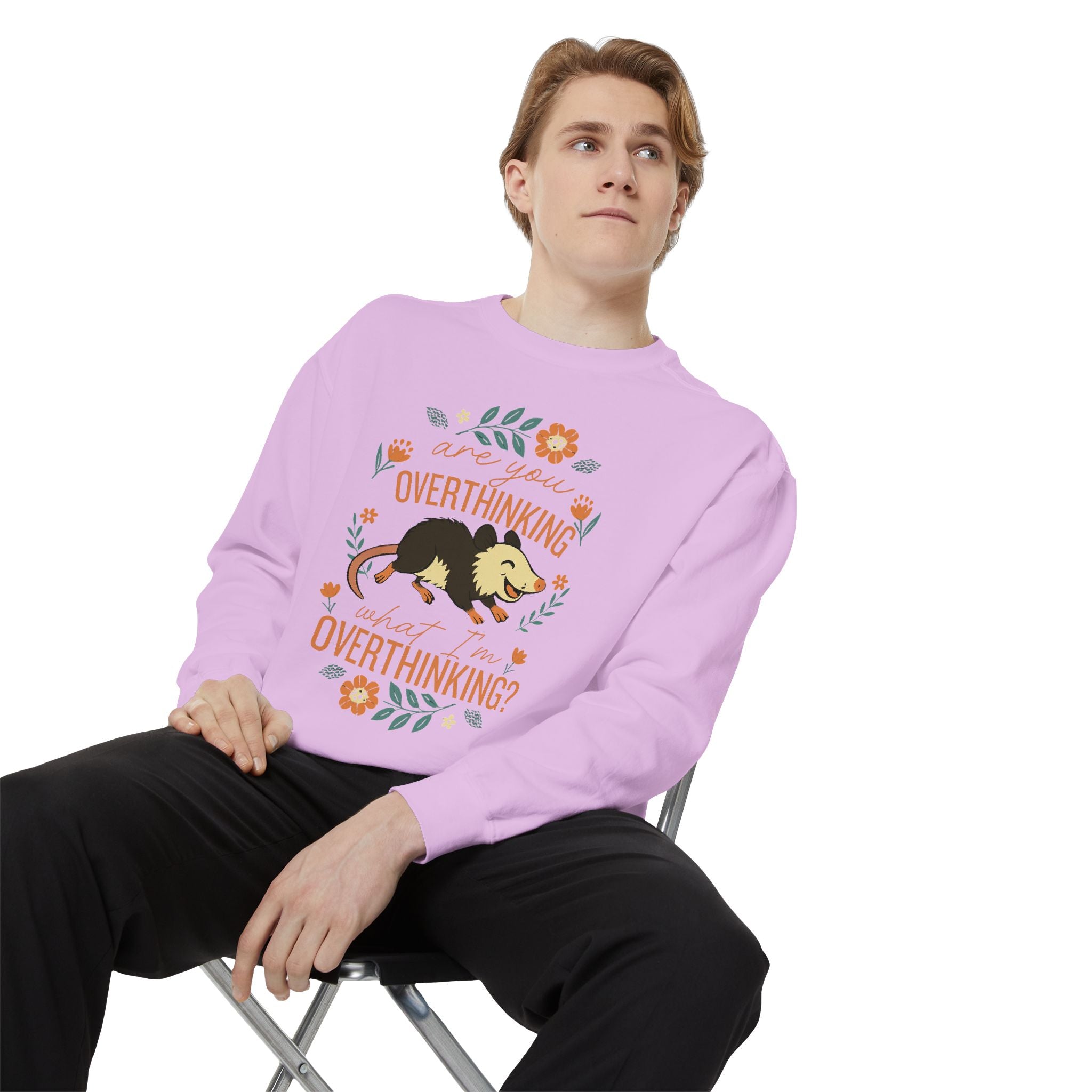Funny Possum Sweatshirt — "Are You Overthinking What I'm Overthinking?" Crew Neck Sweathsirt from Comfort Colors