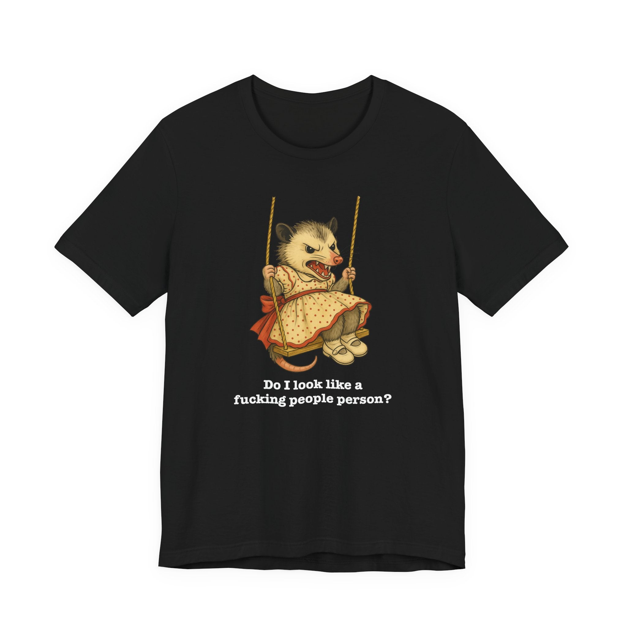 Graphic Tee — Vintage style Possum on Swing with "Do I look like a fucking people person?"