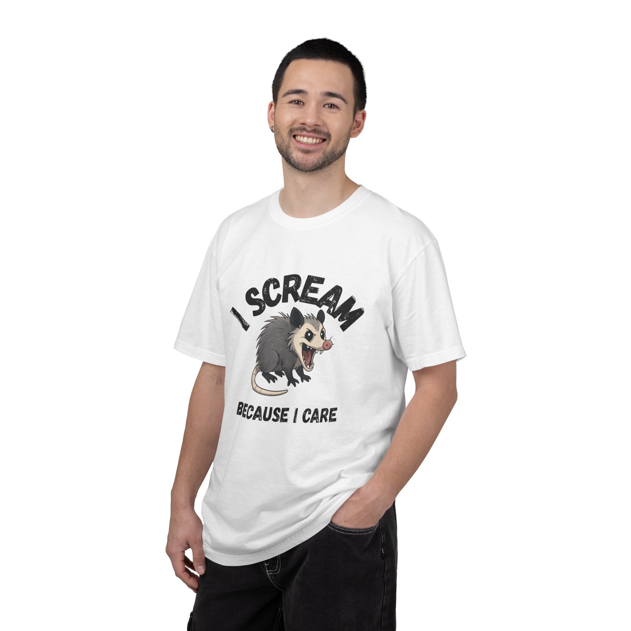 I Scream Because I Care Screaming Possum T-Shirt — Funny Wildlife Rescue Tee