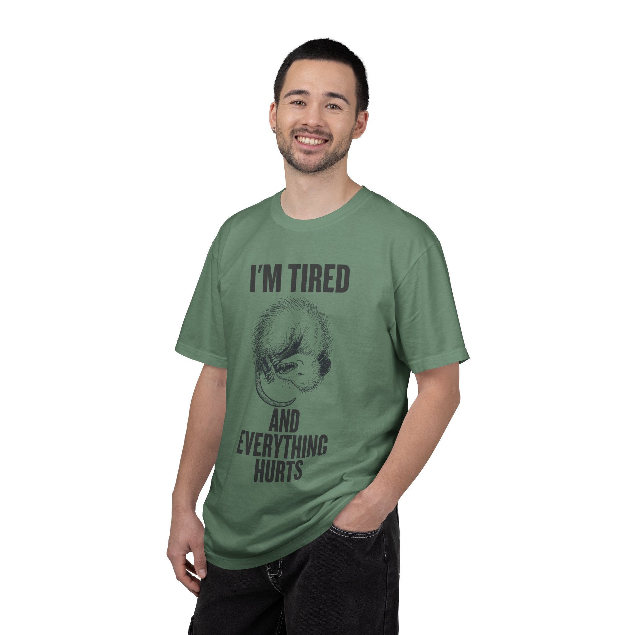 “I’m Tired And Everything Hurts” Sarcastic T-Shirt — Funny Aging Sleepy Possum Tee