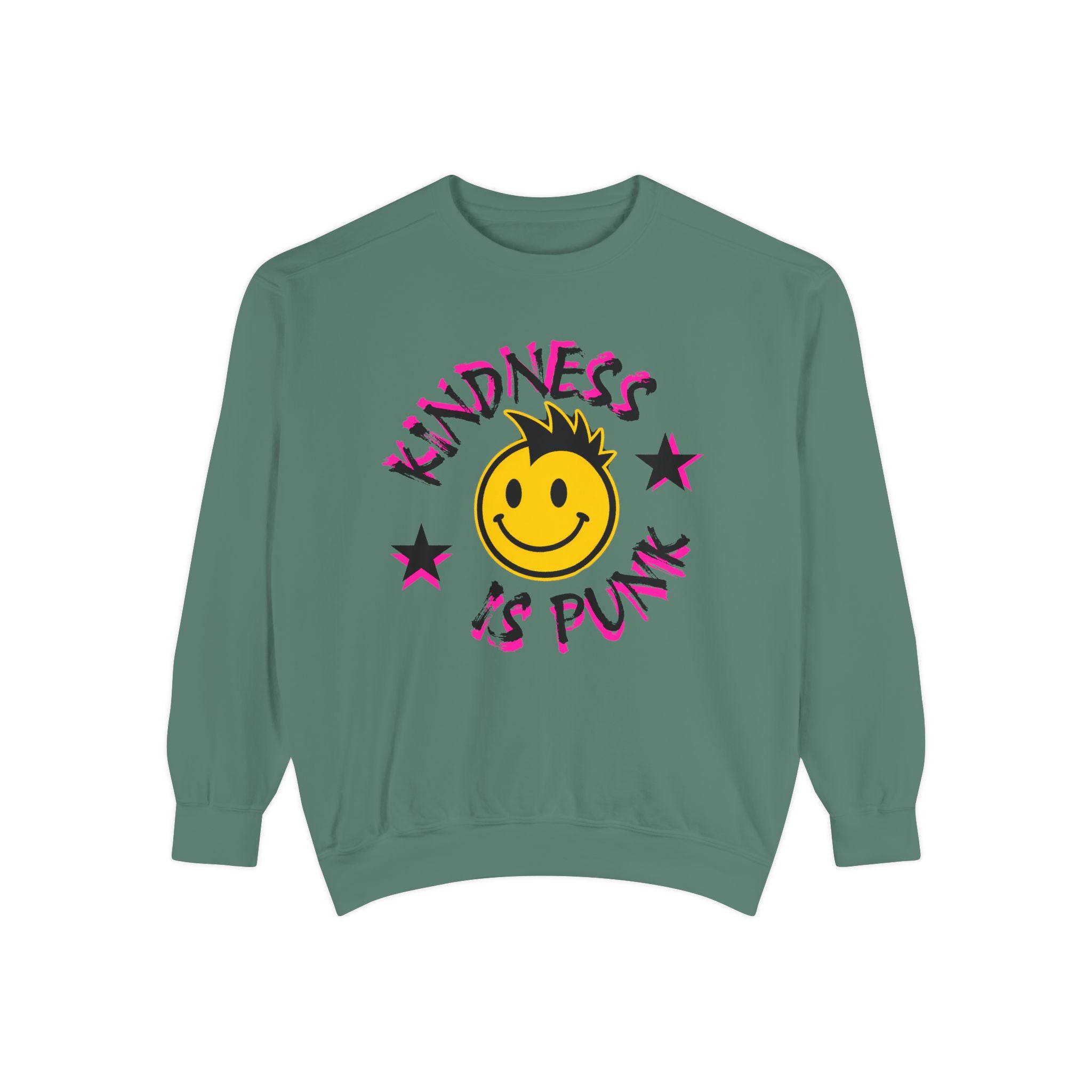 Kindness Is Punk Smiley Comfort Colors Crewneck Sweatshirt