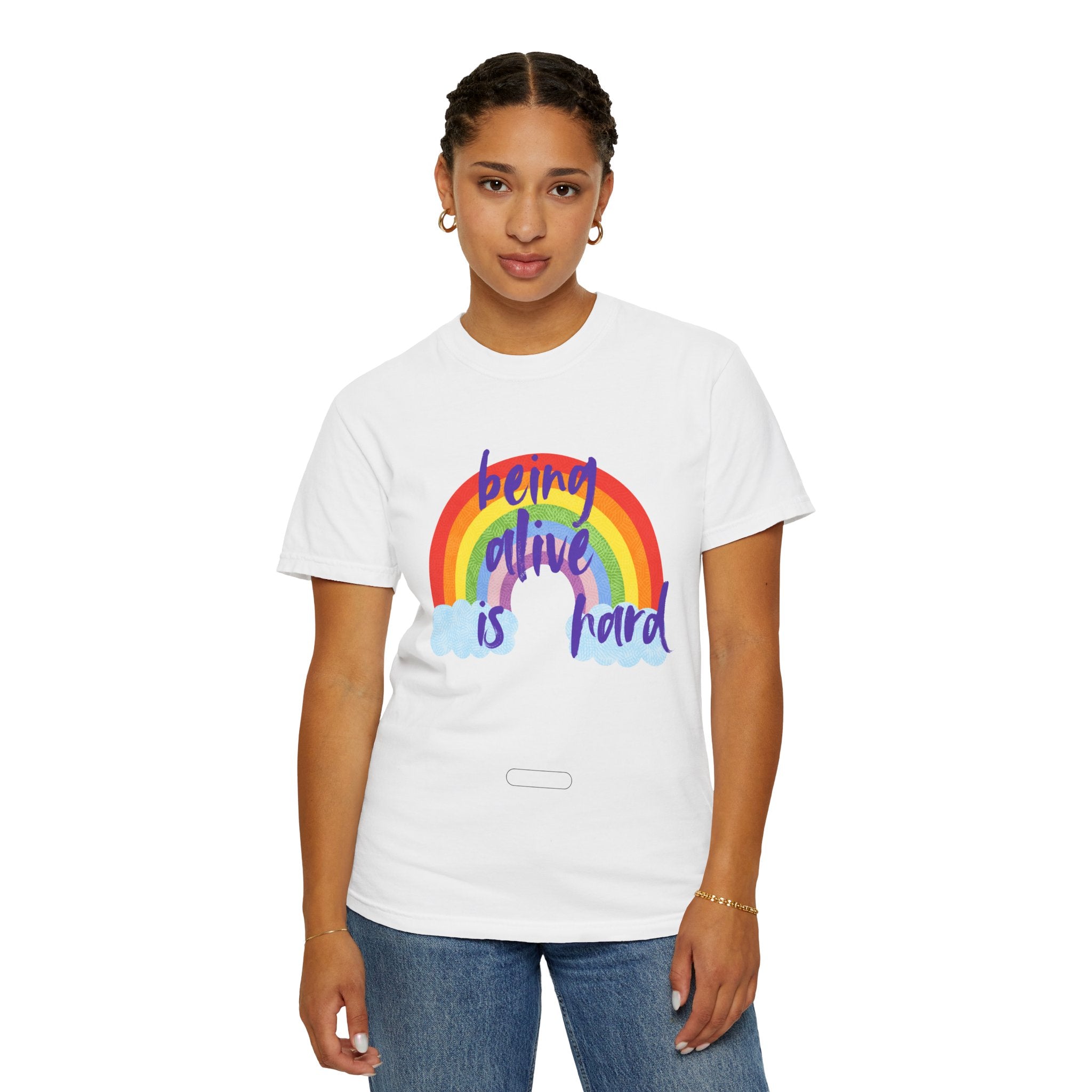 Rainbow 'Being alive is hard' Unisex T-shirt, Quote Tee, Graphic Shirt, Colorful Top, LGBTQ Pride Apparel