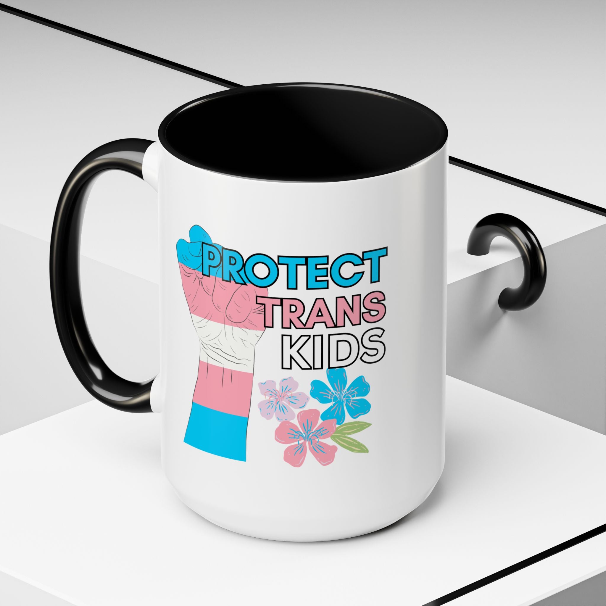 Protect Trans Kids Mug, LGBTQ pride ceramic cup, Support gender diverse children, Hot Chocolate tea coffee mug