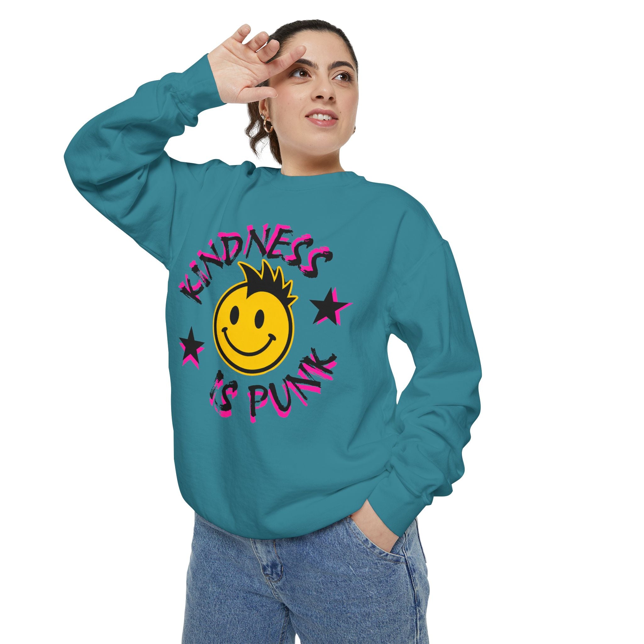 Kindness Is Punk Smiley Comfort Colors Crewneck Sweatshirt