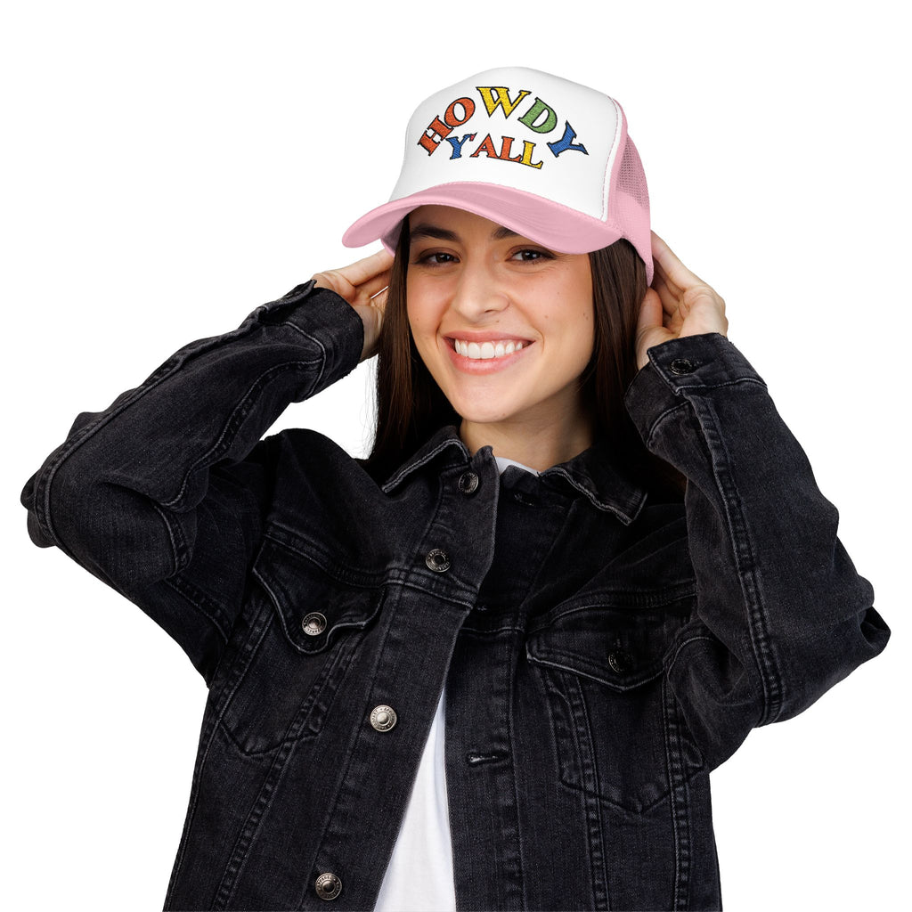 Howdy Y'all Rainbow Trucker Hat, Embroidery, Southern Manners, Y'all Means All, Pride Cap, LGBTQ Gift, Pride Parade Hat