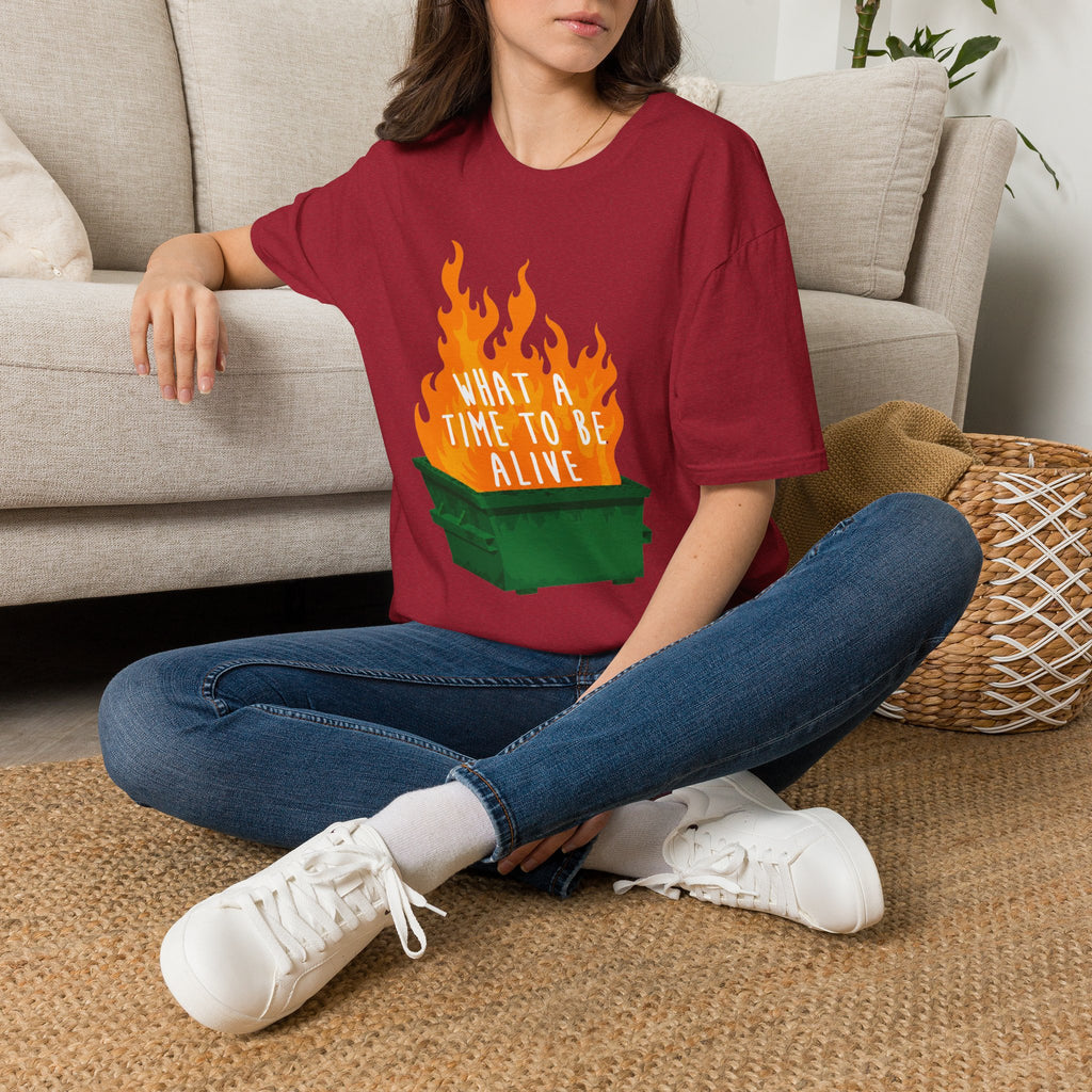 What a Time to Be Alive Dumpster Fire Gildan 64000 Soft Style Graphic Tee