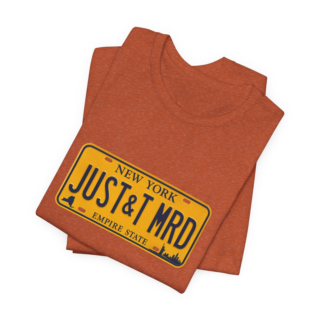 New York 'JUST&T MRD' License Plate T-Shirt — Vintage Empire State Graphic Tee