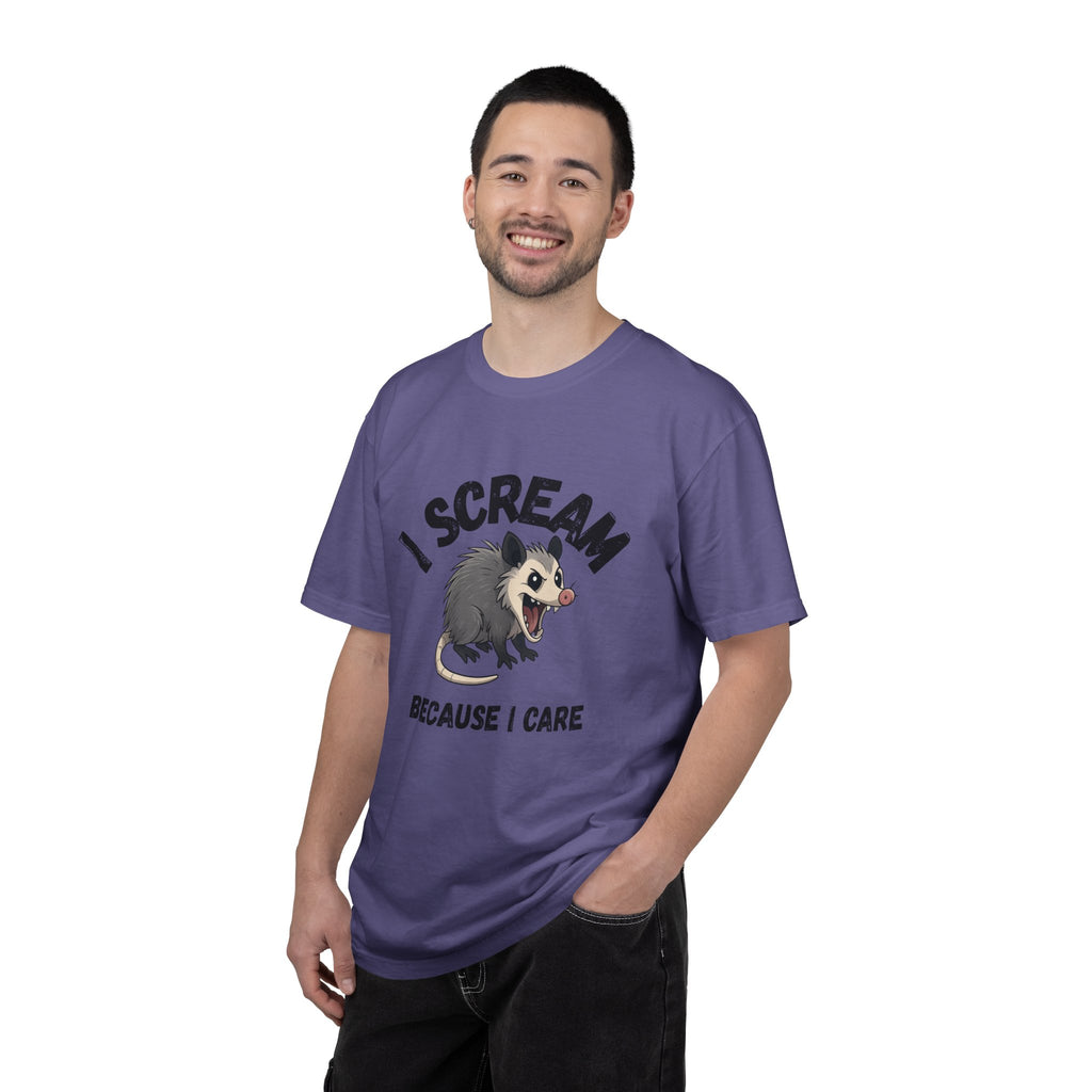I Scream Because I Care Screaming Possum T-Shirt — Funny Wildlife Rescue Tee