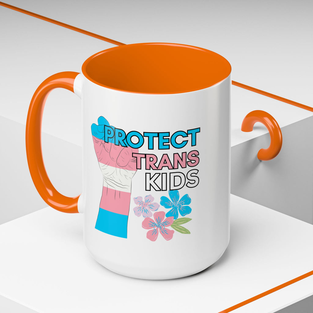 Protect Trans Kids Mug, LGBTQ pride ceramic cup, Support gender diverse children, Hot Chocolate tea coffee mug