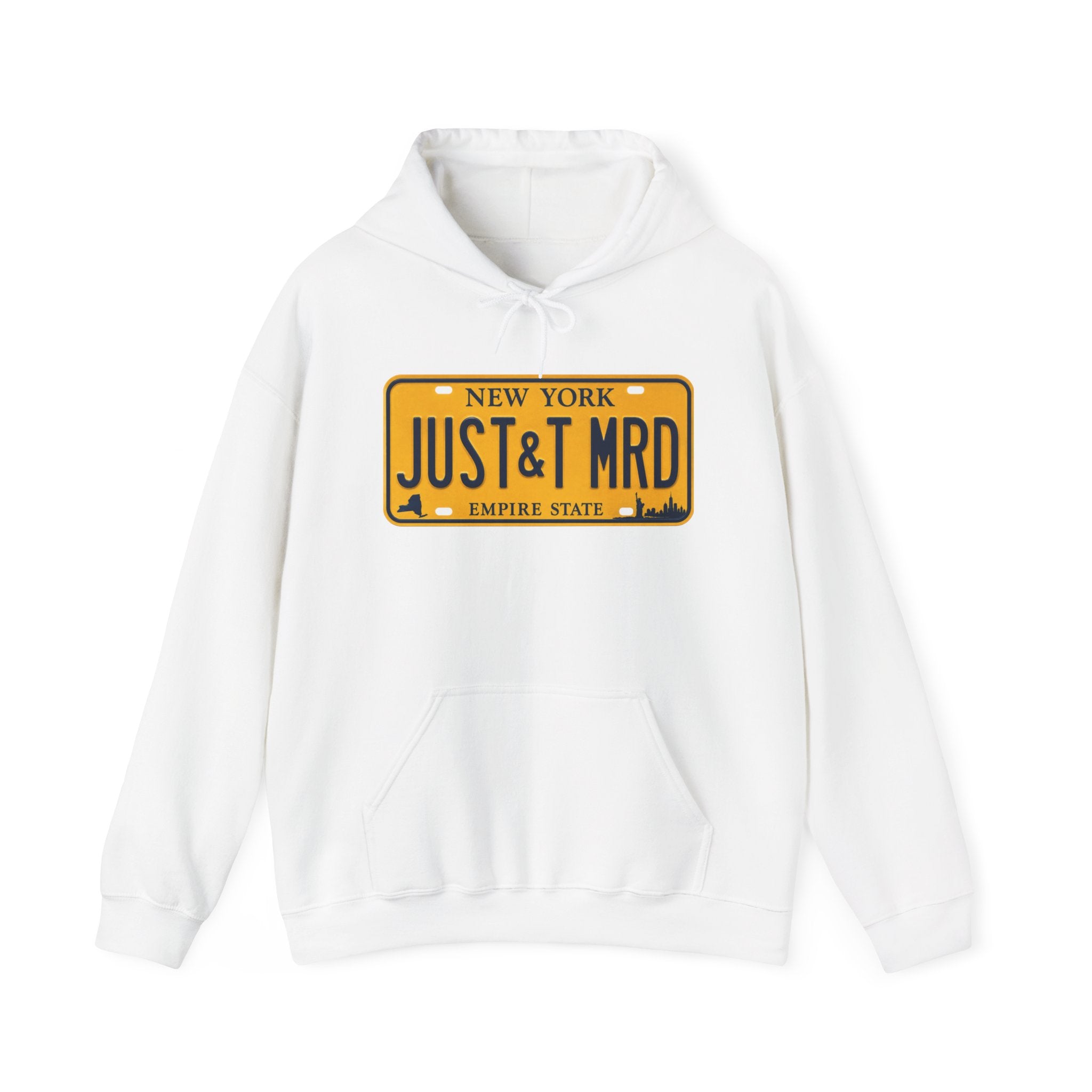 Hoodie — New York License Plate "JUST & MRD" Graphic
