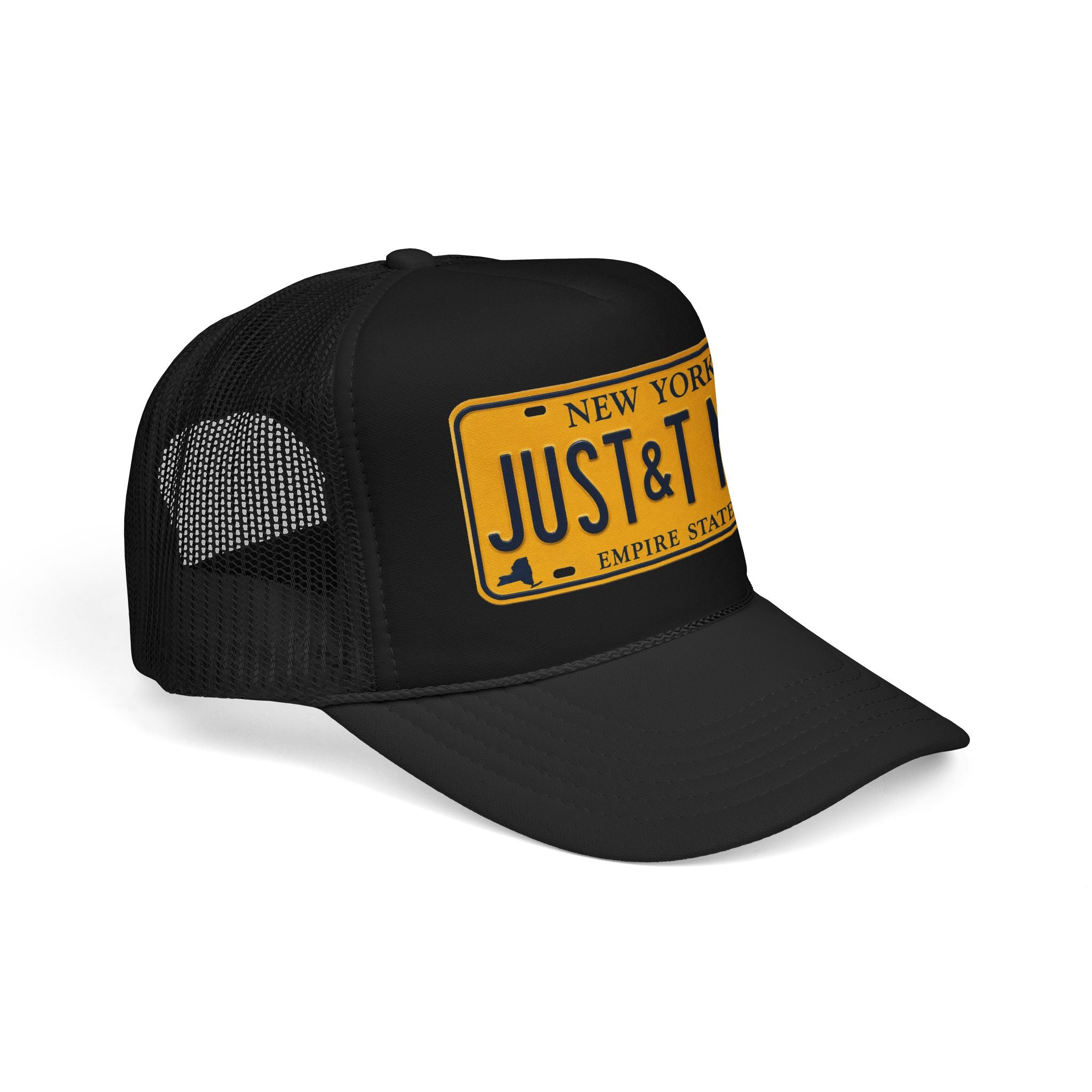 Foam Trucker Hat – Vintage New York License Plate “JUST&T MRD”