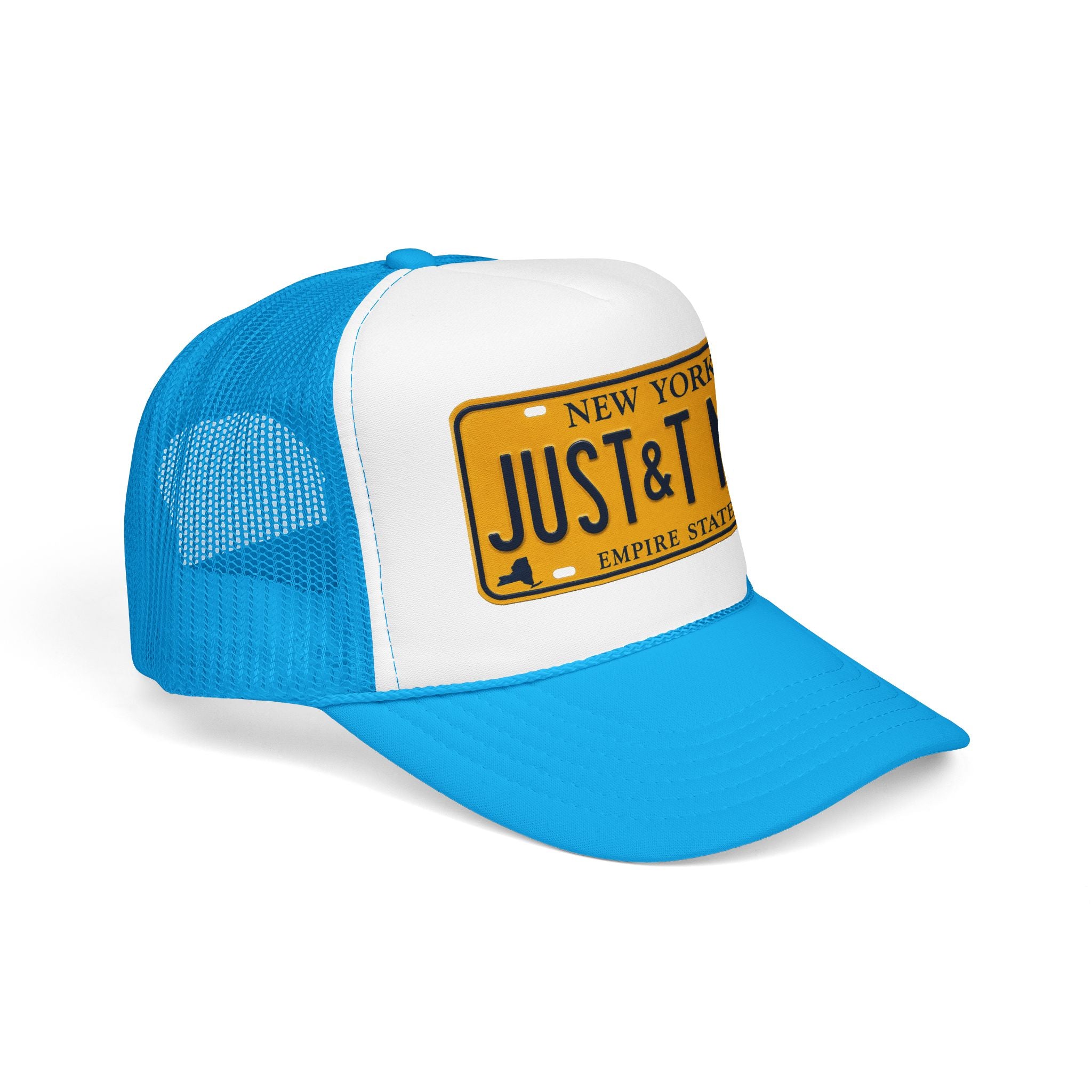 Foam Trucker Hat – Vintage New York License Plate “JUST&T MRD”