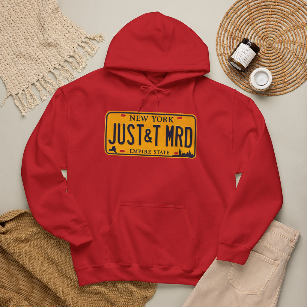 Hoodie — New York License Plate "JUST & MRD" Graphic