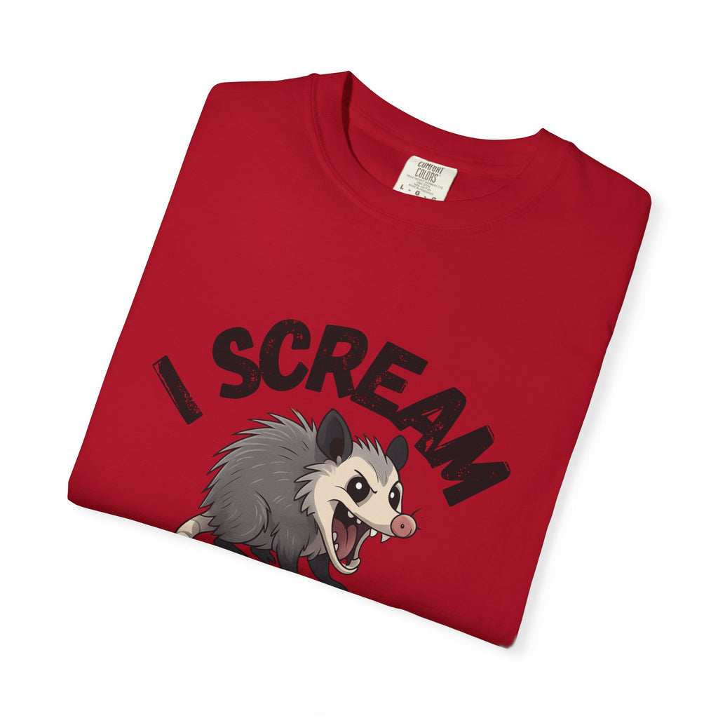 I Scream Because I Care Screaming Possum T-Shirt — Funny Wildlife Rescue Tee