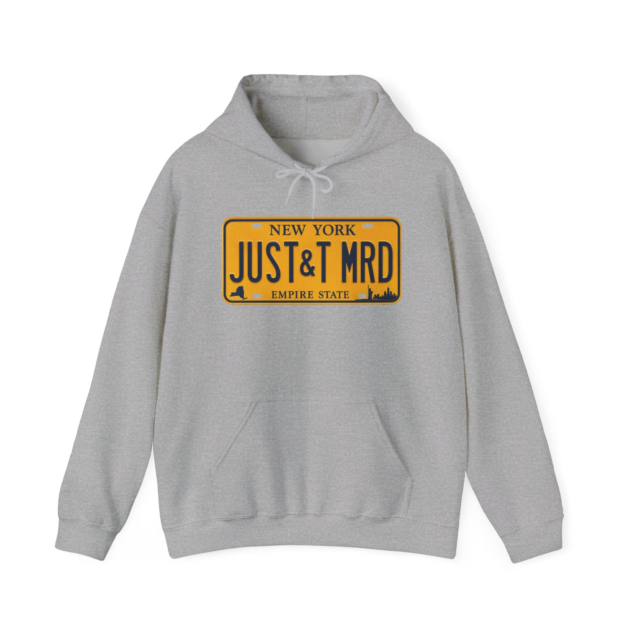 Hoodie — New York License Plate "JUST & MRD" Graphic