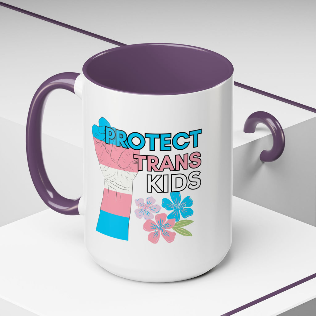 Protect Trans Kids Mug, LGBTQ pride ceramic cup, Support gender diverse children, Hot Chocolate tea coffee mug