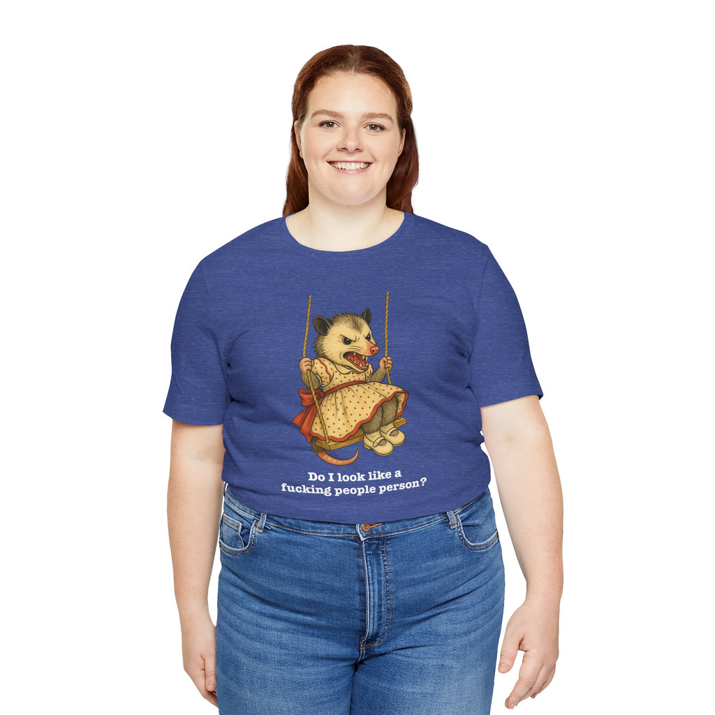 Graphic Tee — Vintage style Possum on Swing with "Do I look like a fucking people person?"