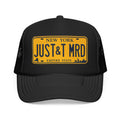 Foam Trucker Hat – Vintage New York License Plate “JUST&T MRD”