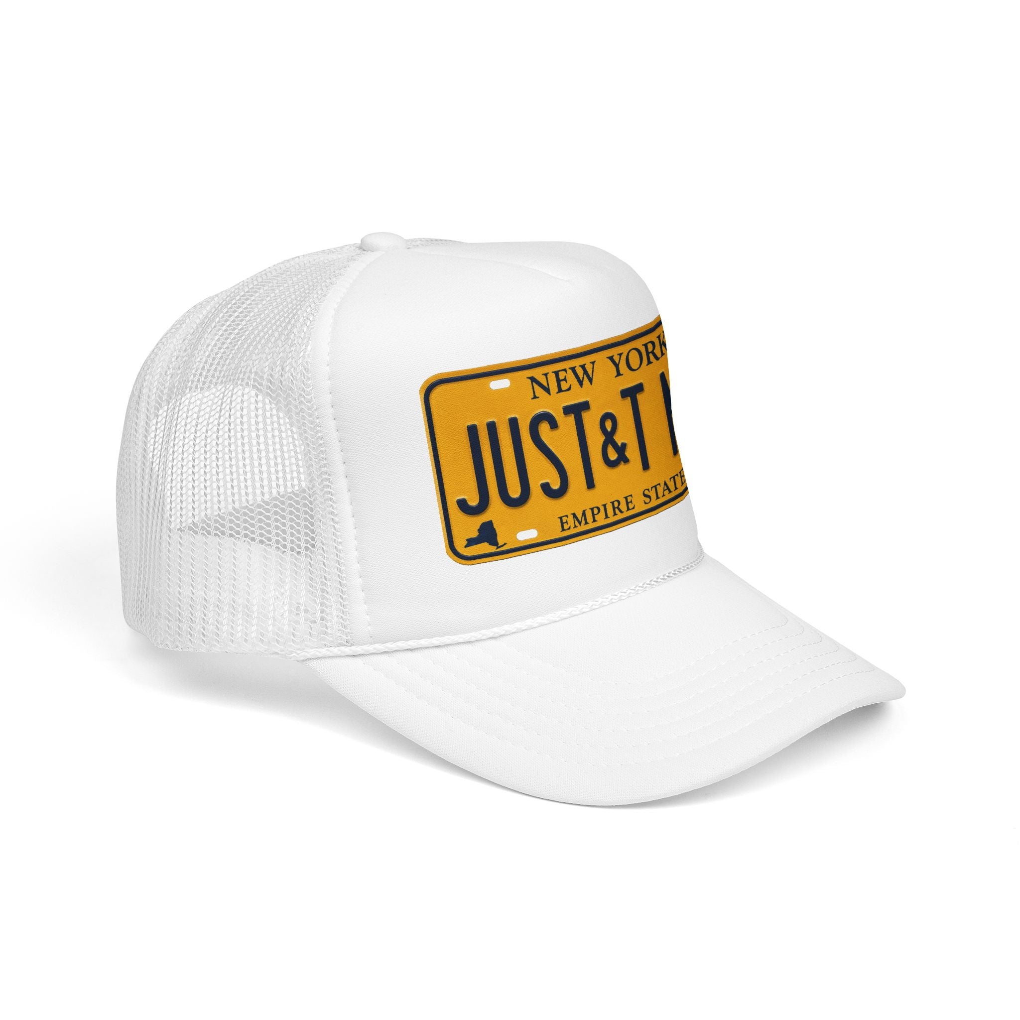 Foam Trucker Hat – Vintage New York License Plate “JUST&T MRD”