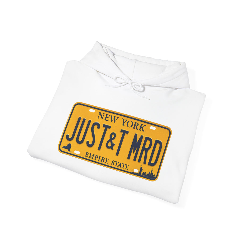 Hoodie — New York License Plate "JUST & MRD" Graphic