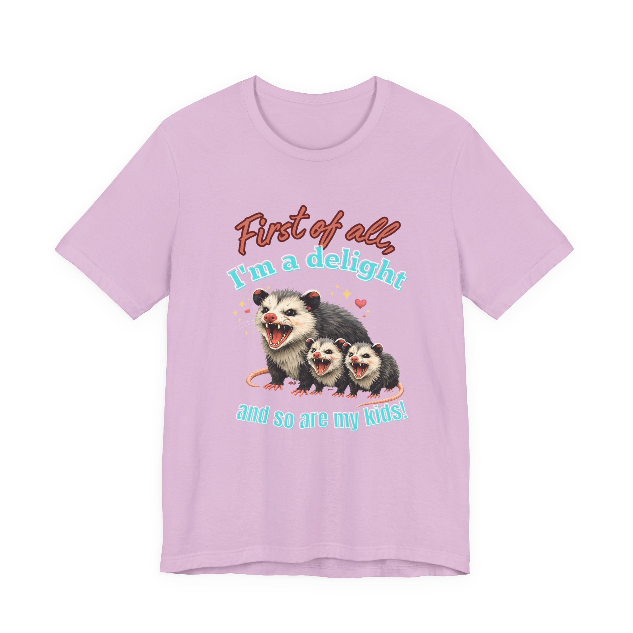 Mother’s Day 2026 “First of all I’m a delight (and so are my kids)” Mama Possum & 2 Kids Bella + Canvas T-Shirt
